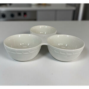 Nora Fleming Stoneware Retired T6 Pearl Dot Triple Dish 3 Section Round Embossed